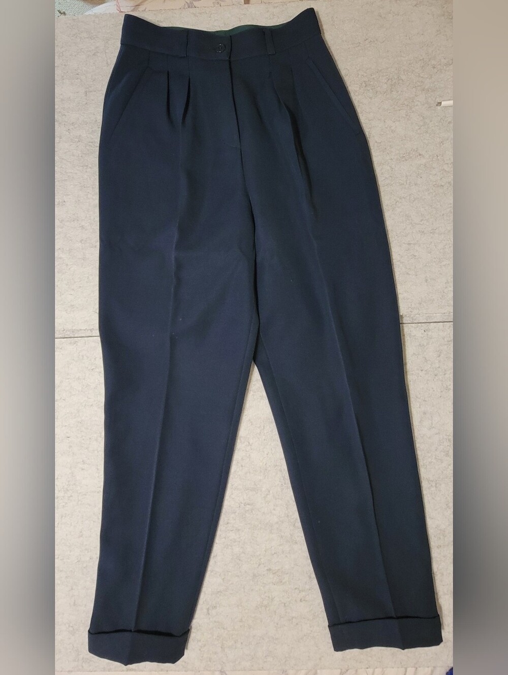 Vintage KENZO Paris Navy Blue Pleated Wool Trousers High-Waisted Made in France